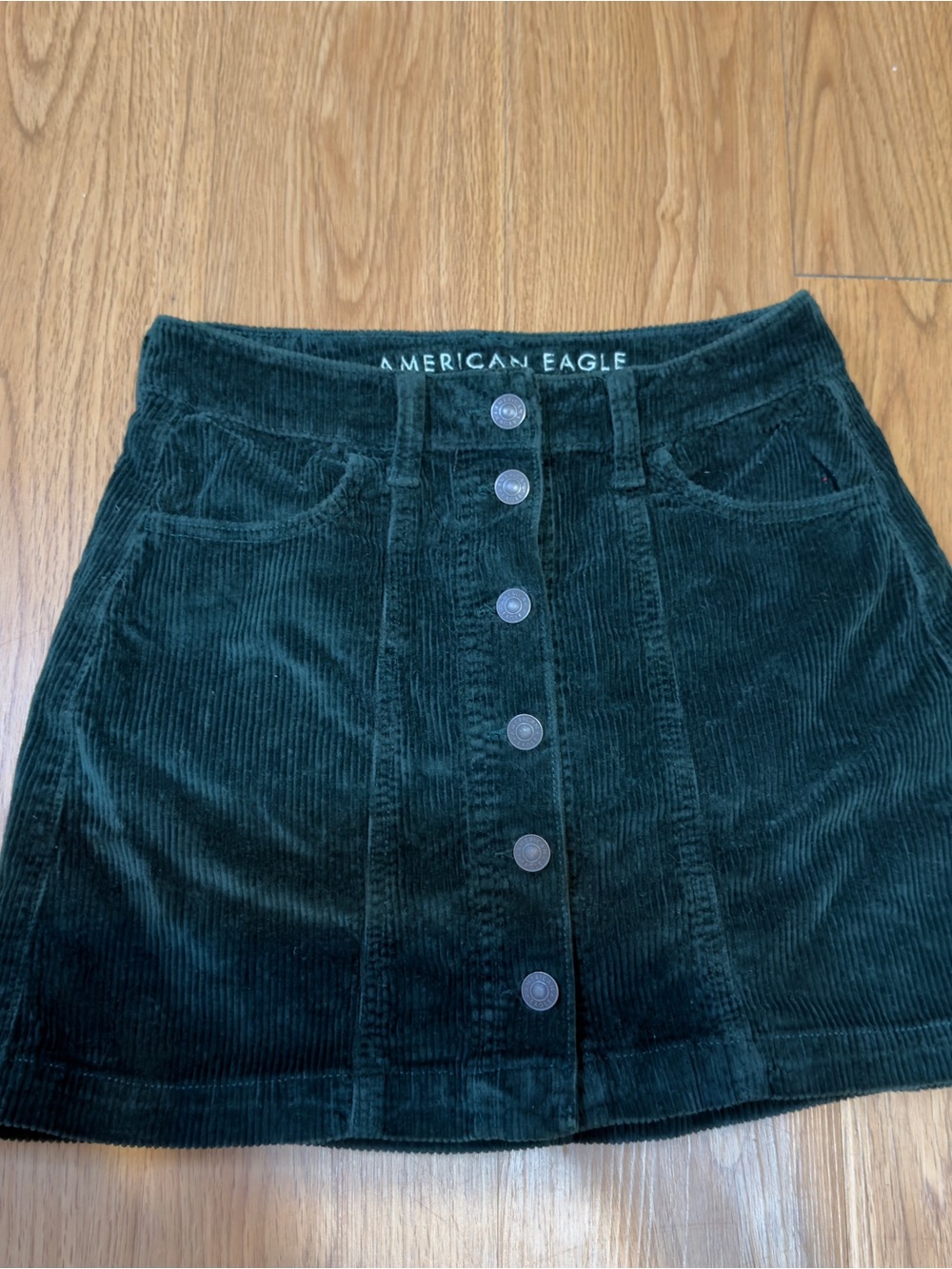 American Eagle Outfitters Forest Green Corduroy Button-Front Mini Skirt